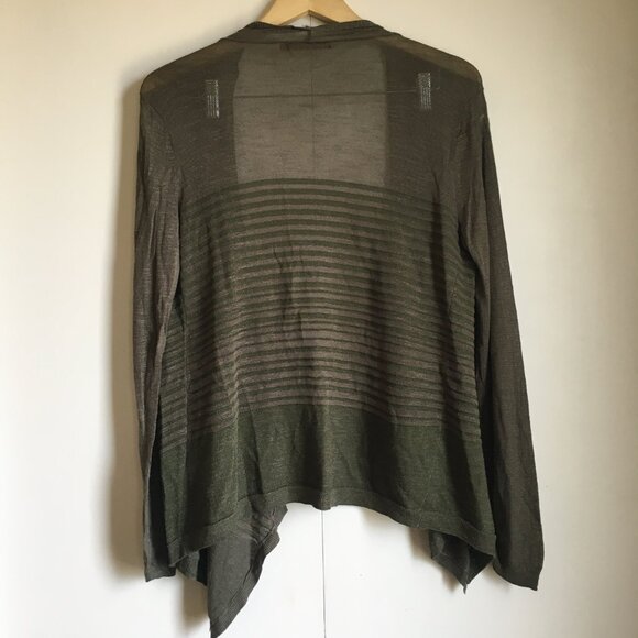 Aegean Olive Green Open Handkerchief Viscose Cardigan with Sheen - Picture 3 of 13